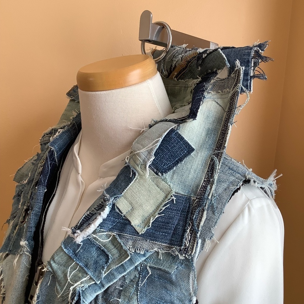 LOVEMATTERS Designer Black Corduroy & Patchwork Denim Hourglass Vest Size S - Picture 5 of 16